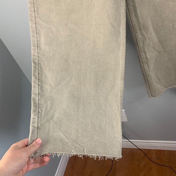 Banana Republic Womens High Rise Wide Leg Crop Brown Tan Fray Hem Cotton 31 L - Picture 2 of 13